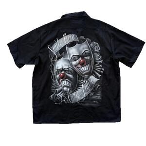 DGA Clown Tee Men’s Button Down Shirt Size XL Smile Now Cry Later Chicano Art